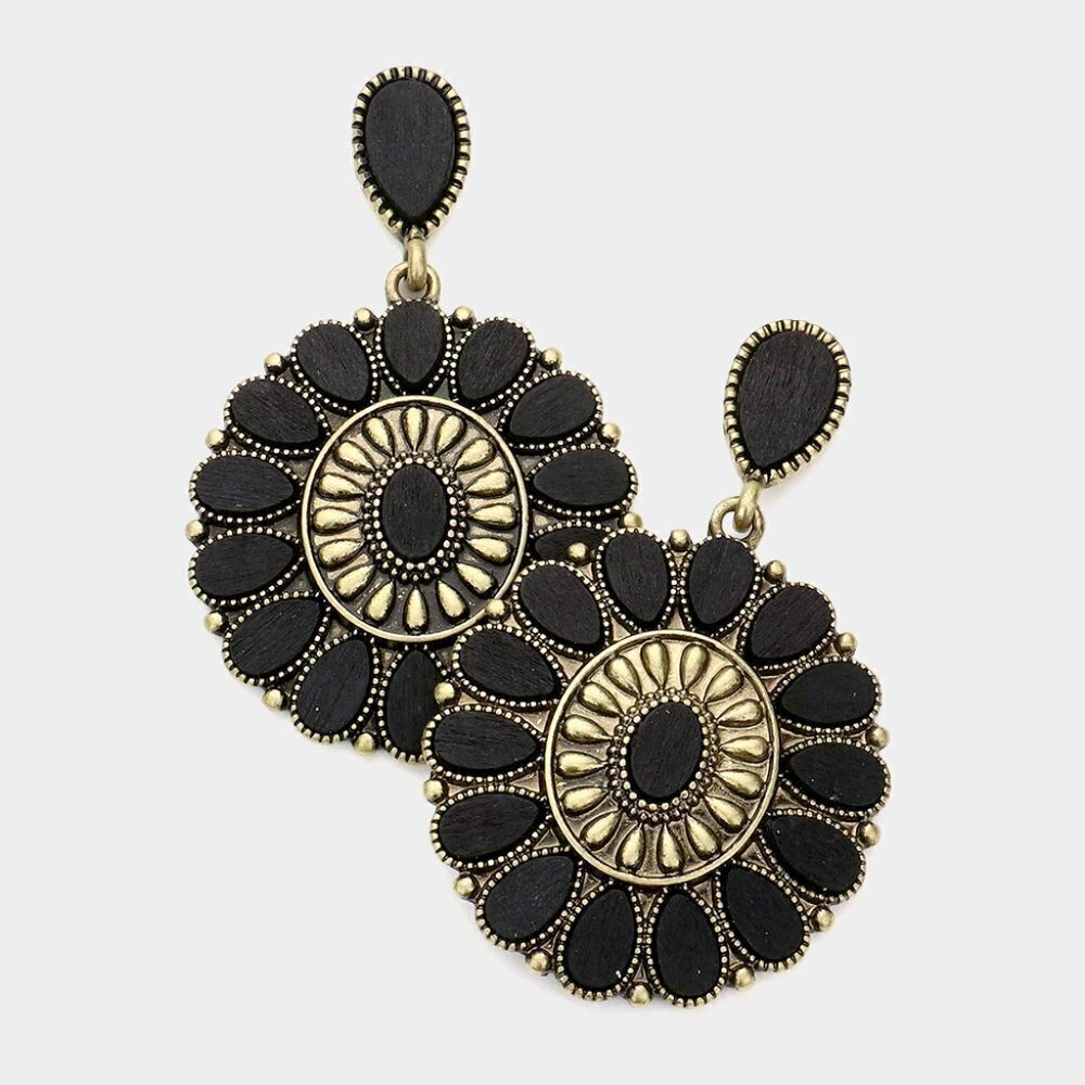 NEW Black Wood Western Design Dangle Earrings